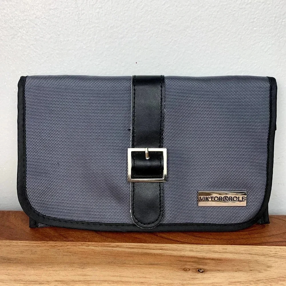 Viktor & Rolf Cosmetics Bag Small Zip Pouch Grey Black Buckle Makeup Travel Case